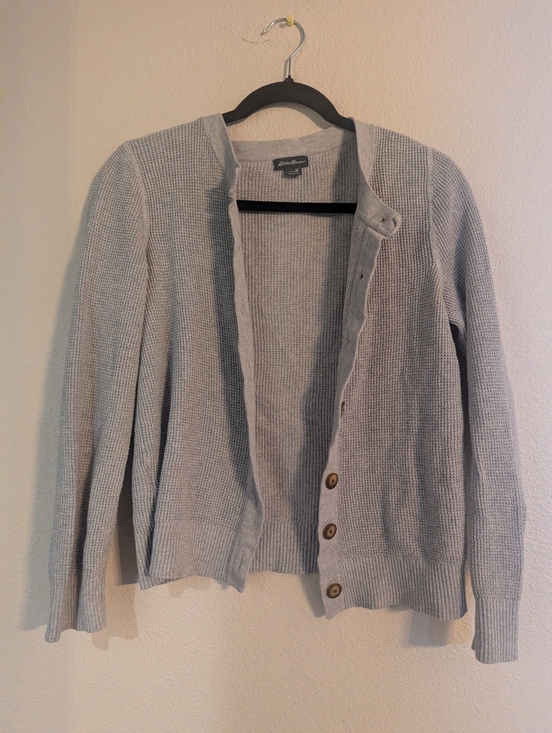 Eddie Bauer Sweaters - Eddie Bauer Light Gray Knit Button-Front Cardigan